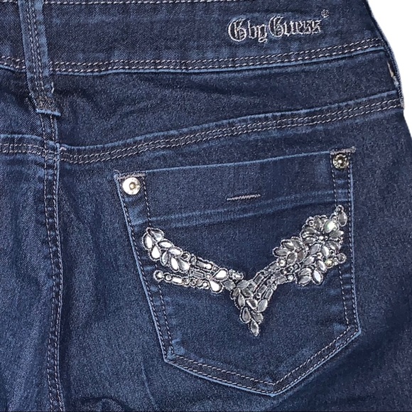 Guess Stretch Skinny Gem Crystal Wing Embellished Denim Blue Jeans 27 - Picture 5 of 7